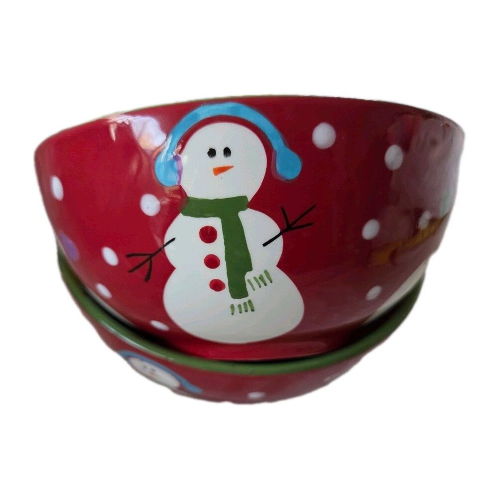 HOLIDAY PIER 1 Imports Set Of‎ 2 SNOWBALL Cereal Ice-Cream DESSERT BOWLS 6 1/4"